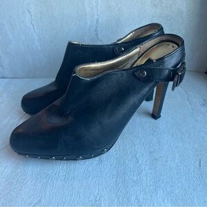 Mimco Australia leather studded heeled mules strap Black Size 37